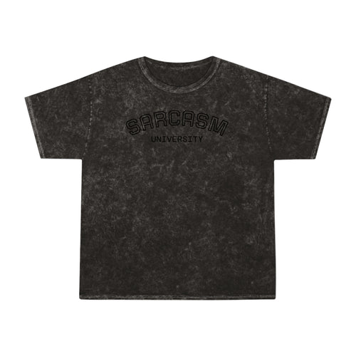 Sarcasm University Mineral Wash T‑Shirt — Grunge Smiling Faces Graphic Tee